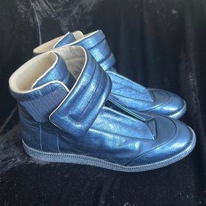 Metallic blue maison margiela high top sneakers